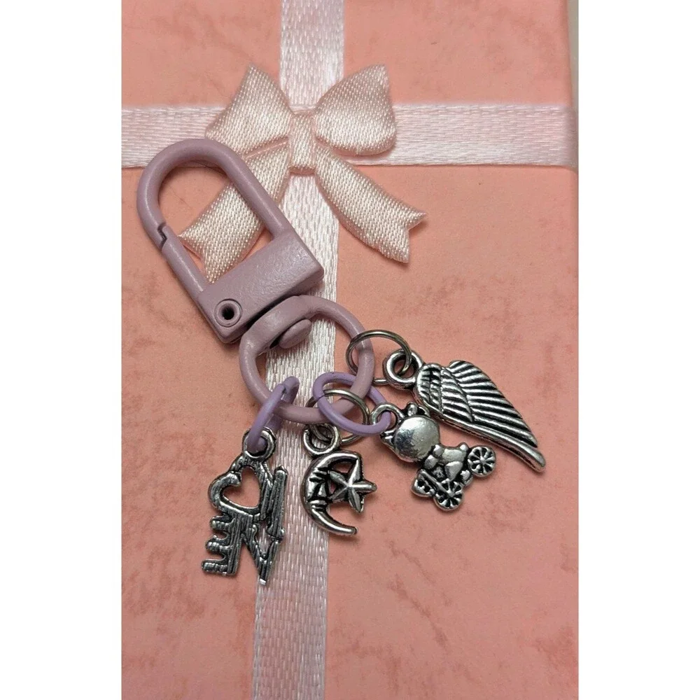 I Love My Kitty Cat Silver Charms Handcrafted Pink Zipper Bag Clip Keychain